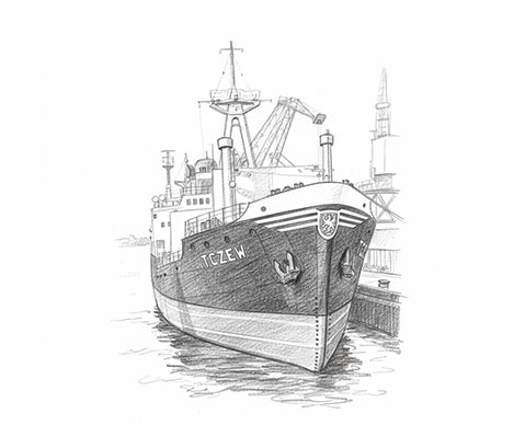 rysunek statku tczew w porcie