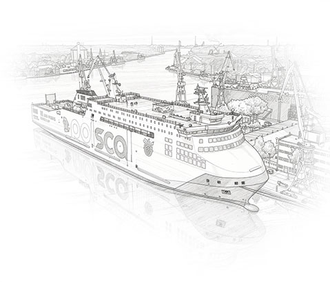 Rysunek statku jantar z lotu ptaka