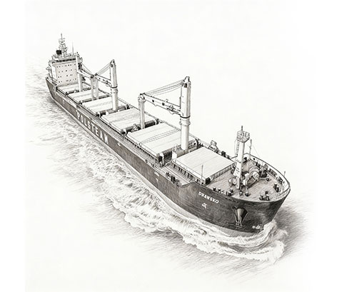 Rysunek statku Drawno z lotu ptaka