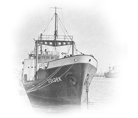 statek sołdek rysowany