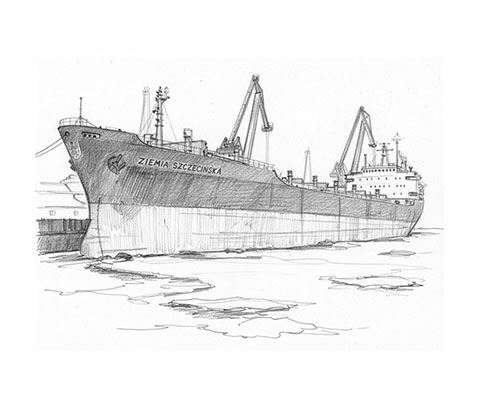 rysunek statku Ziemia Szczecińska